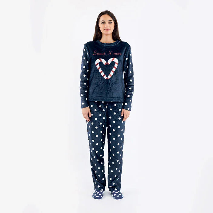 Pigiama Donna Natalizio Blu Scuro Full Volume By EMP - Cotone Con Stampa Omino Di Pan Di Zenzero