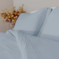 Parure Copripiumino Singolo in Mussola di Cotone Tinta Unita Azzurro - Amo La Casa Shop