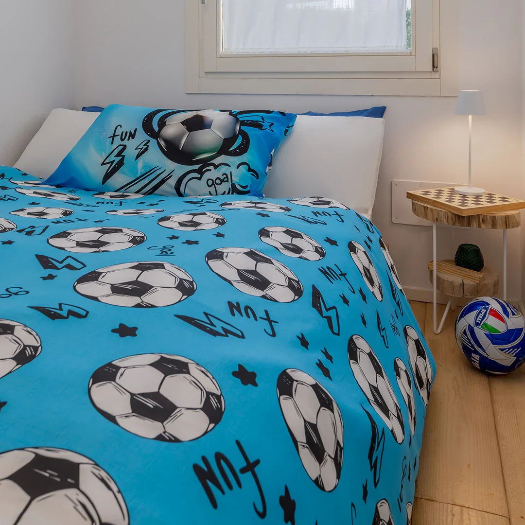 Parure Copripiumino Singolo Kids in Cotone Goal Blue - Amo La Casa Shop