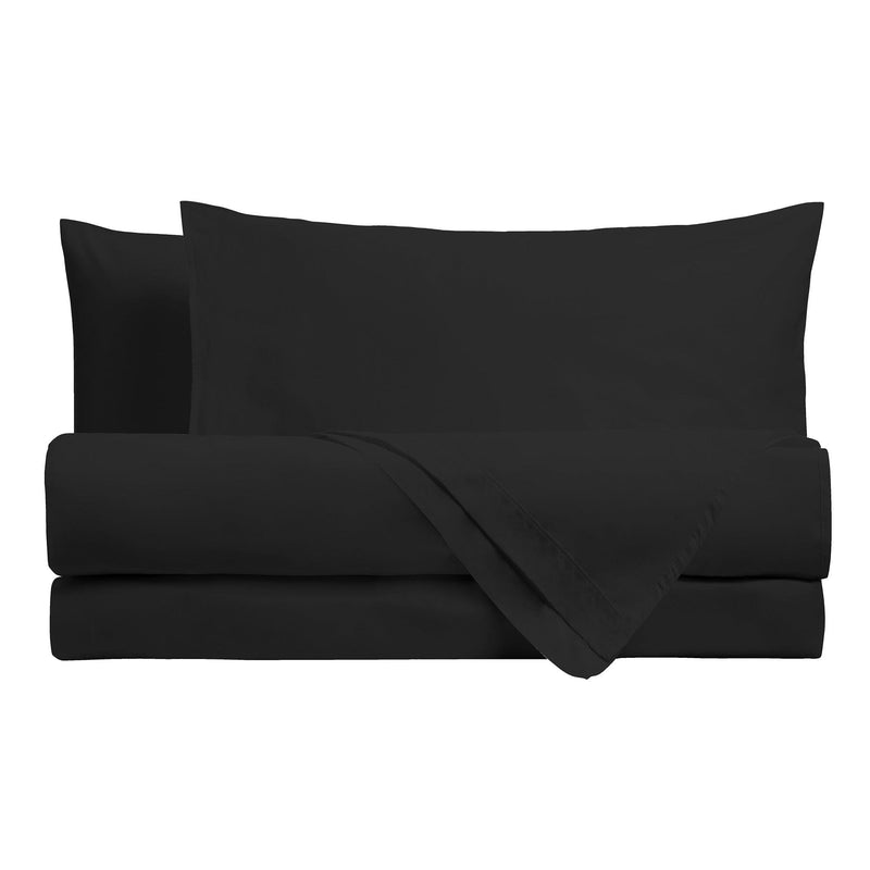 Completo Letto Matrimoniale in Microfibra Softy Yarn - Tinta Unita Black