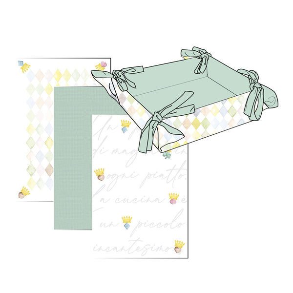 THUN® Set 3 Canovacci con Cestino Portapane In Cotone Primavera/Pasqua Standard Royal Multicolor