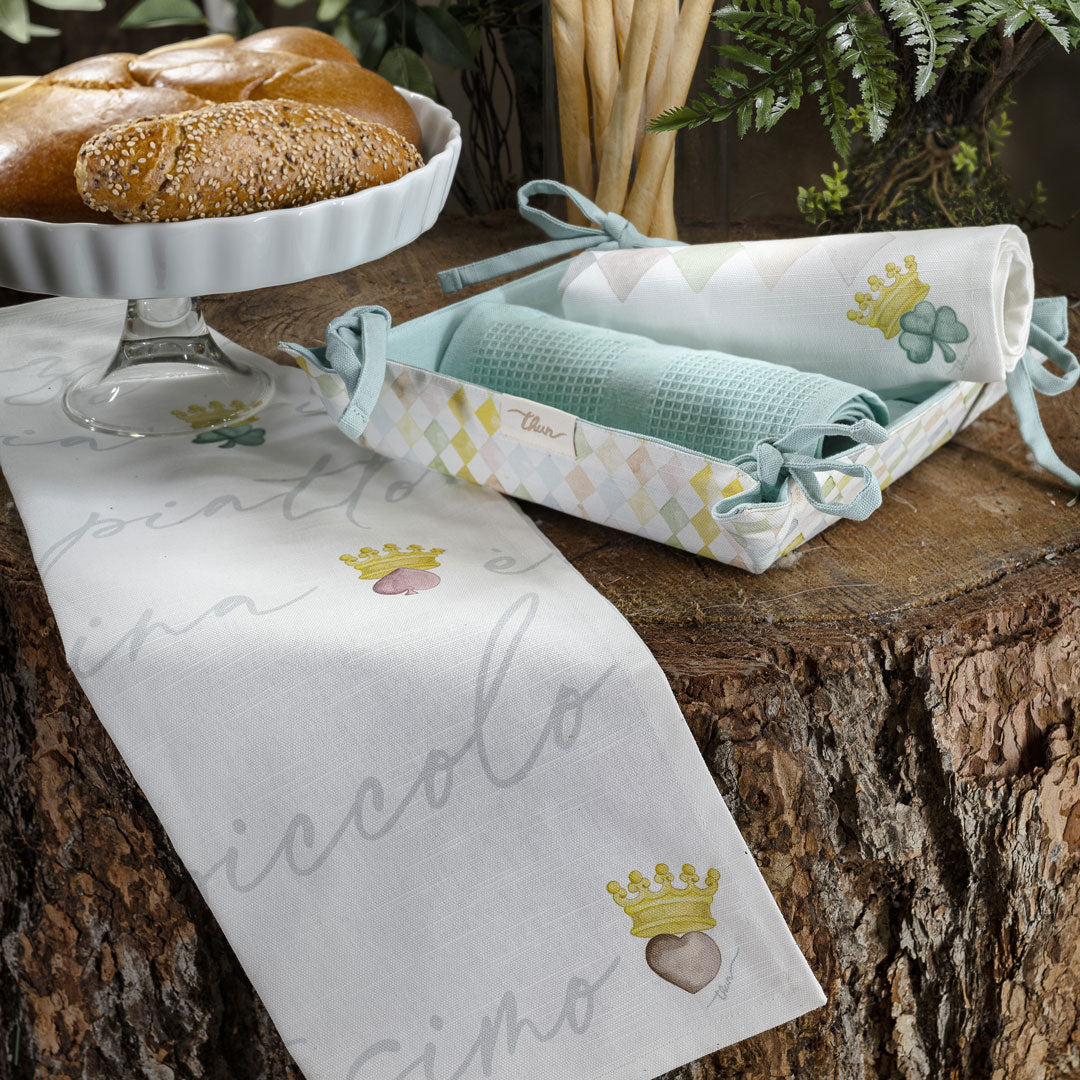 THUN® Set 3 Canovacci con Cestino Portapane In Cotone Primavera/Pasqua Standard Royal Multicolor