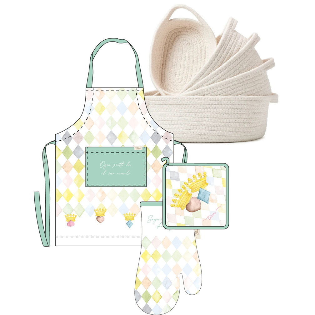 THUN® Cestino In Corda + Set Grembiule + Guantone + Presina Primavera/Pasqua Standard Royal Multicolor