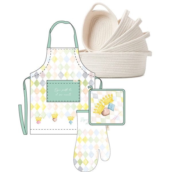 THUN® Cestino In Corda + Set Grembiule + Guantone + Presina Primavera/Pasqua Standard Royal Multicolor