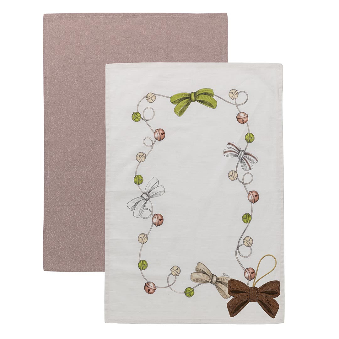 THUN® 2 Strofinacci + Accessorio Natale - Fantasia Ribbon Dance Multicolor