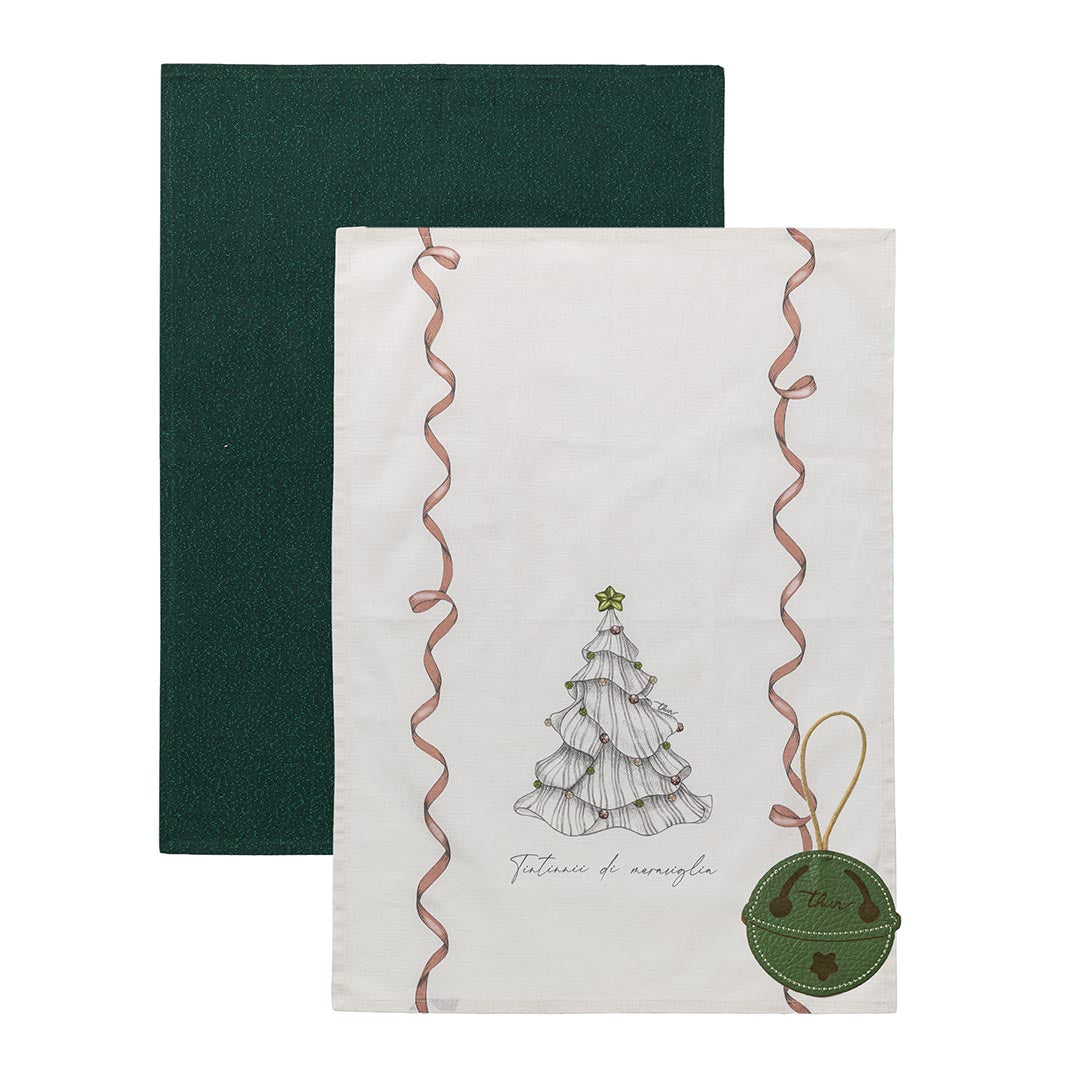 THUN® 2 Strofinacci + Accessorio Natale - Fantasia Alberi Trees Multicolor