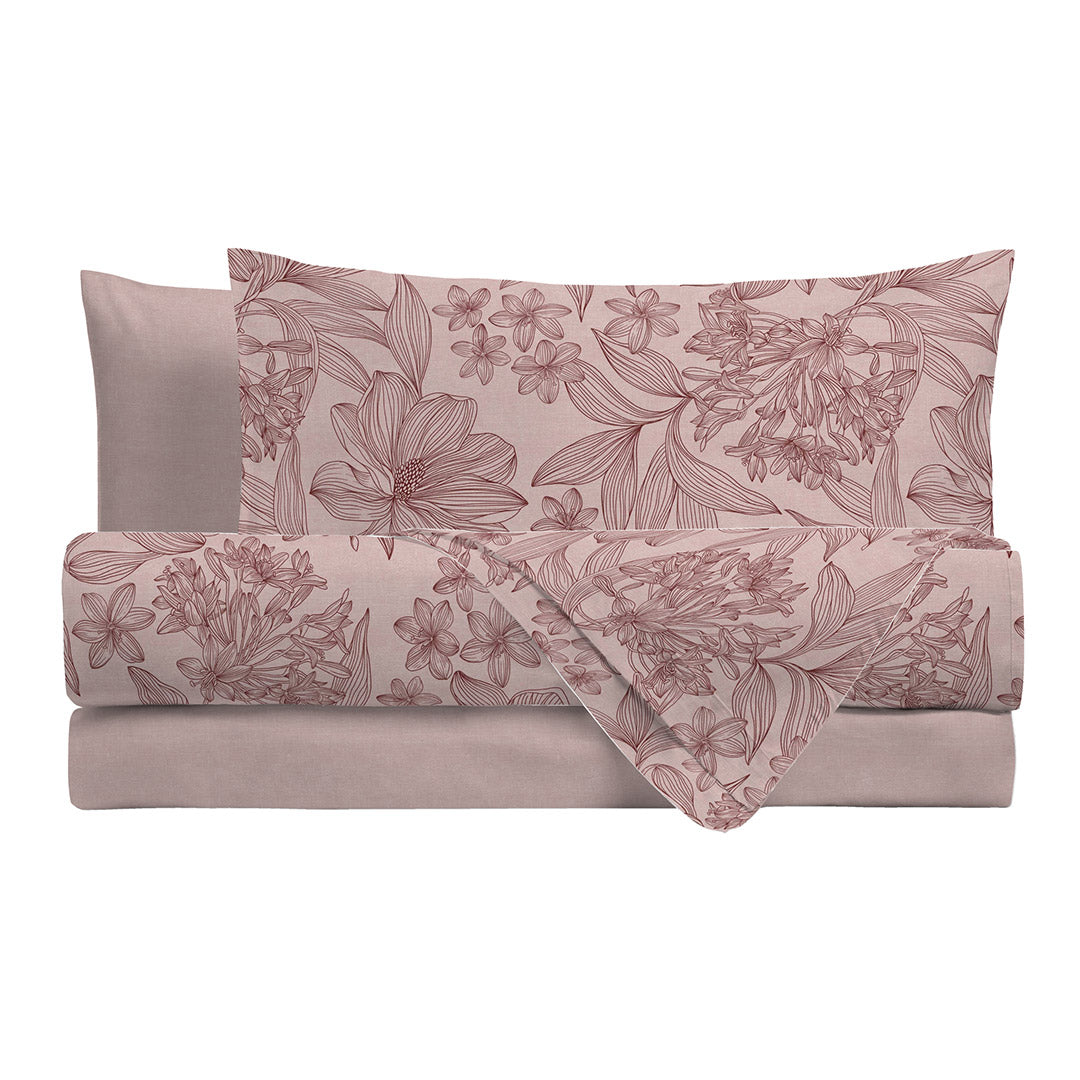 Completo Letto Matrimoniale in Cotone con Stampa - Fantasia Feel Me Alina Pink