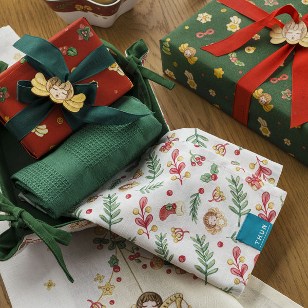 THUN® Confezione 3 Strofinacci + Cestino Natale Christmas Multicolor - Amo La Casa Shop