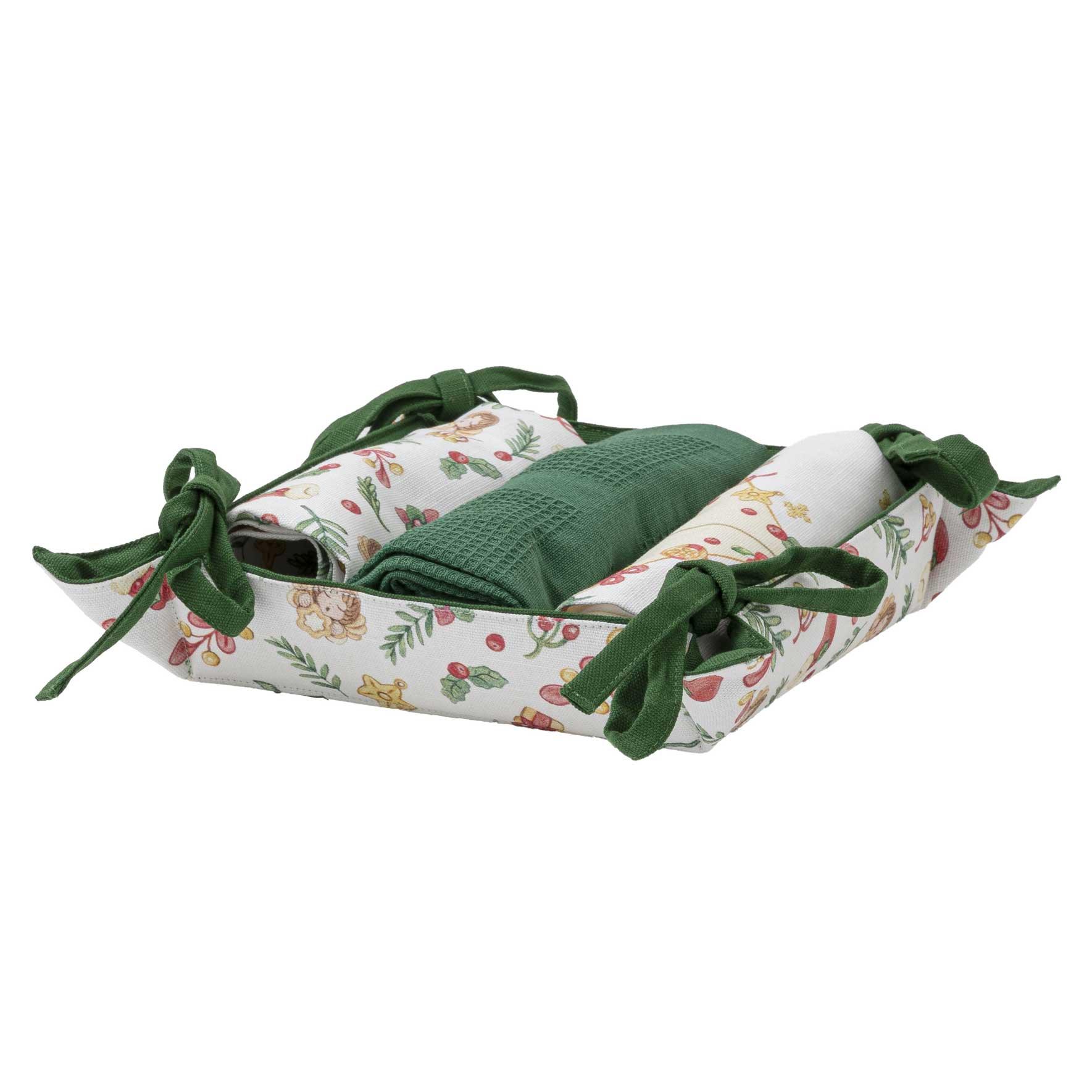 THUN® Confezione 3 Strofinacci + Cestino Natale Christmas Multicolor - Amo La Casa Shop
