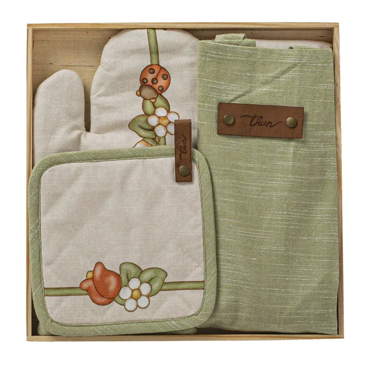 THUN® Set Vassoio con Guantone Grembiule e Presina Country Bloom Beige - Amo La Casa Shop