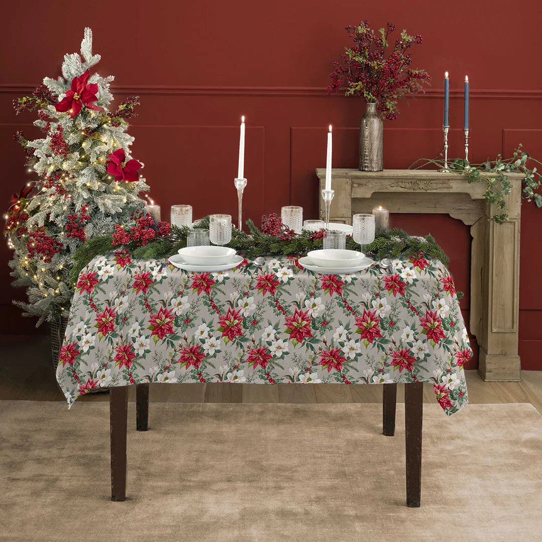 Tovaglia 140x180 cm Deco Dolomites Dream Poinsetta And Flower Taupe - Amo La Casa Shop