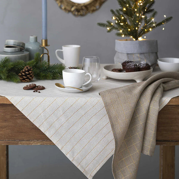 Tovaglia Tinta in Filo 140x240 cm Himalayan Home Grid Grey - Amo La Casa Shop
