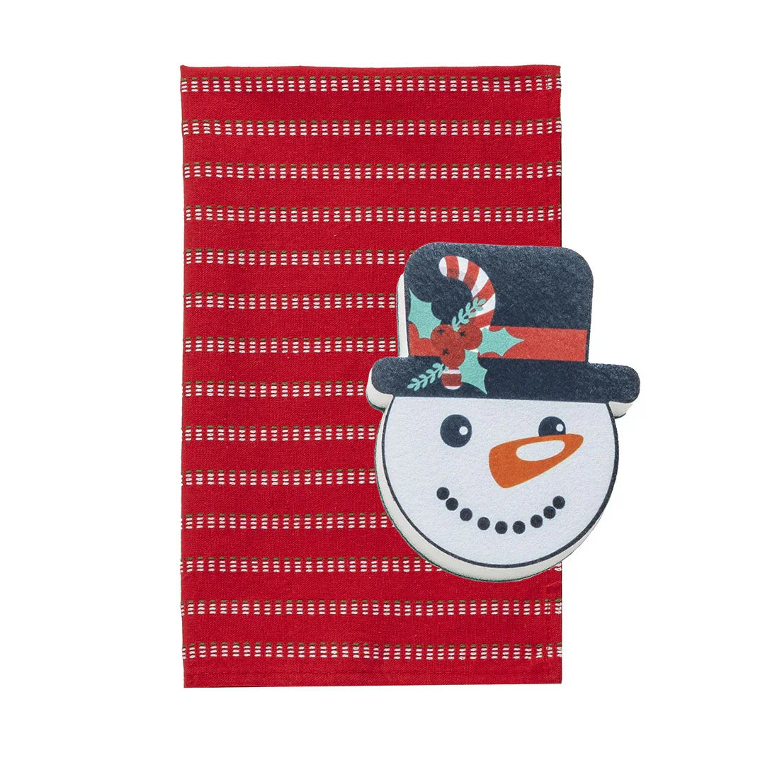 Strofinaccio + Spugna Pyrenees Present Snowman Red - Amo La Casa Shop
