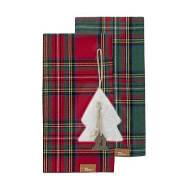 THUN® Set 2 Strofinacci + Tag 50x70 cm Thunland Tartan Red/Green - Amo La Casa Shop