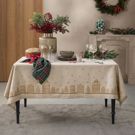 THUN® Tovaglia Antimacchia 150x260 cm Thunland Gingerbreadhouse Beige - Amo La Casa Shop