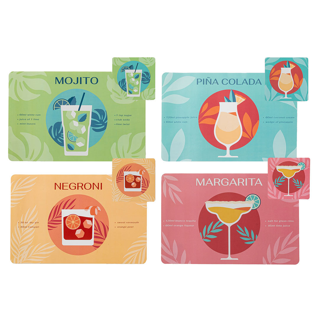 Set 4 Tovagliette + 4 Sottobicchieri Shades Standard Cocktail Multicolor