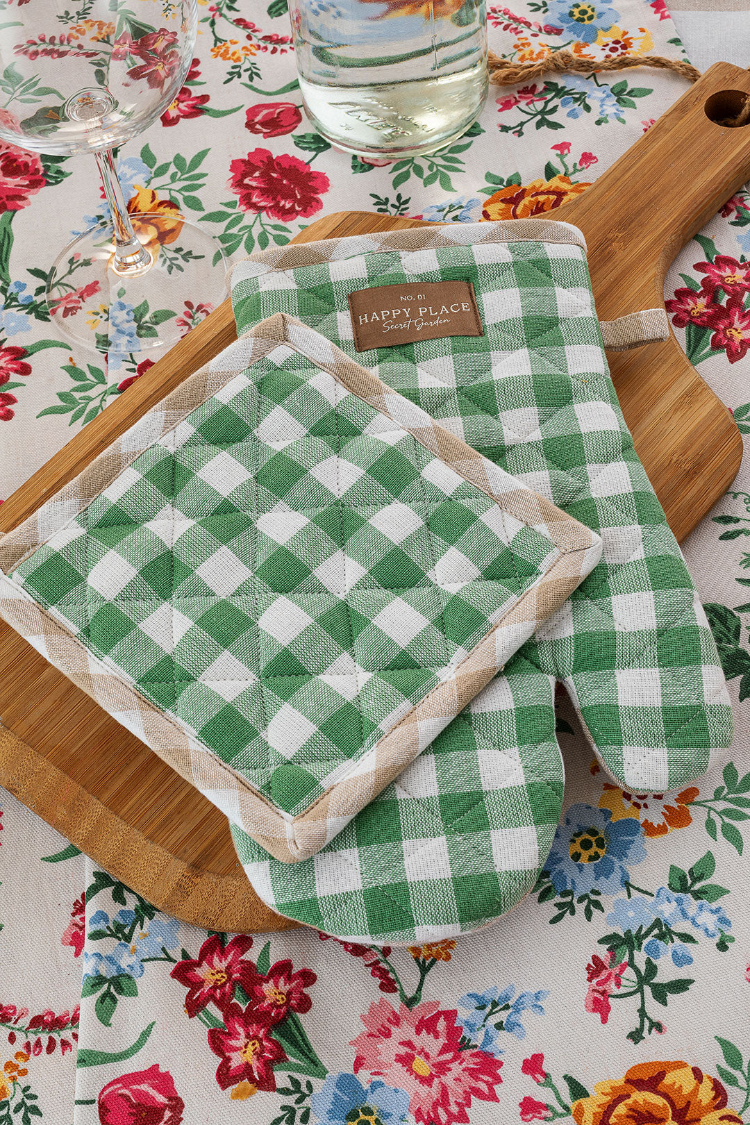Set Guantone + Presina Secret Garden Standard Vichy Green