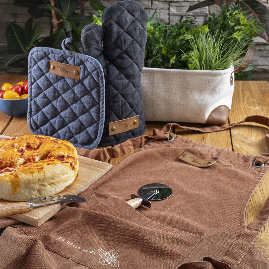 THUN® Set Guantone + Grembiule + Presina + Cesto Pizza Standard Pizza Rust