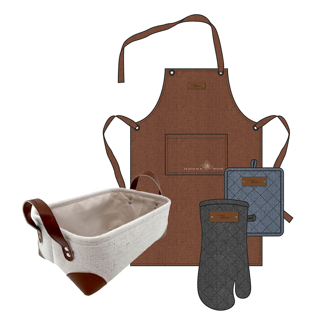 THUN® Set Guantone + Grembiule + Presina + Cesto Pizza Standard Pizza Rust