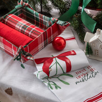 Cesto da Cucina con 3 Strofinacci Classy Holly Standard Tartan Green