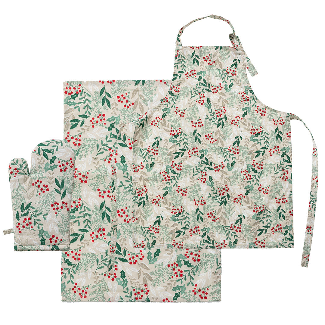 Set 3 pezzi Guantone Design, 2 Strofinacci, Grembiule Classy Holly Standard Hilde Beige