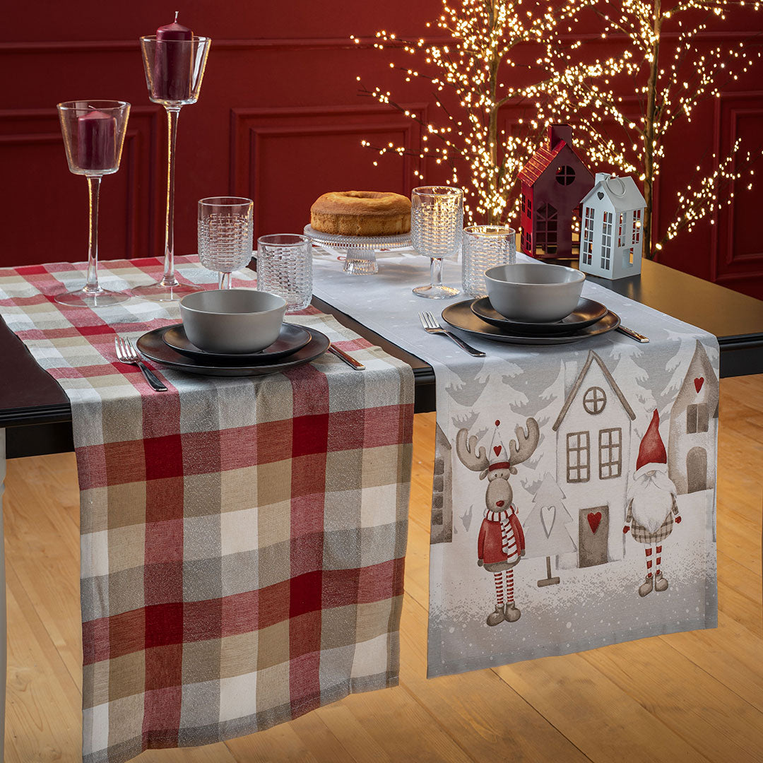 Runner Lovely Reindeer 45x140 cm Check Grey