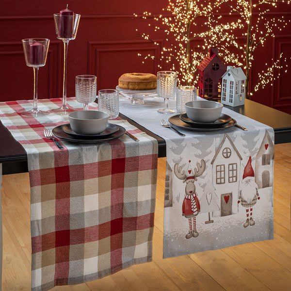 Runner Lovely Reindeer 45x140 cm Check Grey