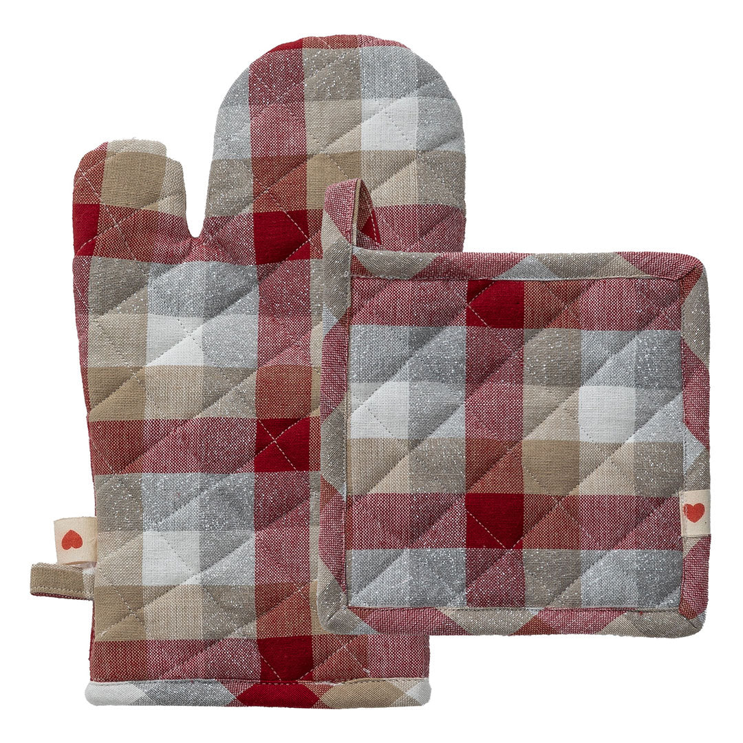 Set Guantone + Presina Lovely Reindeer Standard Check Red