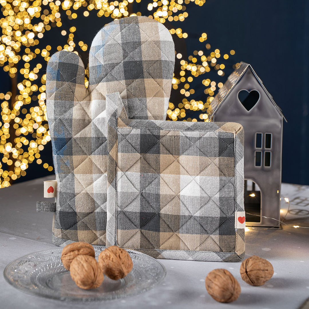 Set Guantone + Presina Lovely Reindeer Standard Check Grey