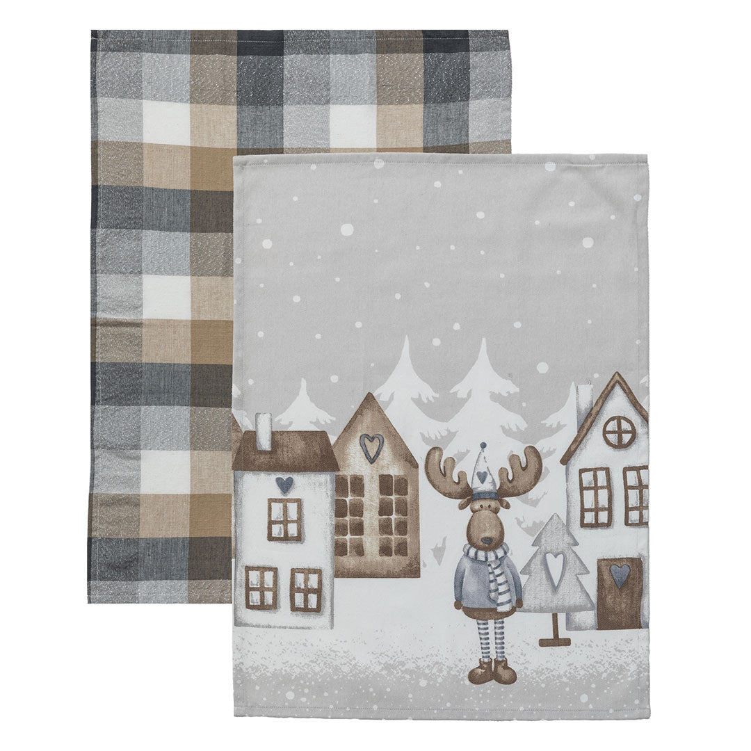 Set 2 Strofinacci Lovely Reindeer 45x65 cm Reindeer Village Grey
