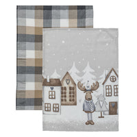 Set 2 Strofinacci Lovely Reindeer 45x65 cm Reindeer Village Grey