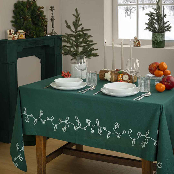 THUN® Tovaglia Lurex Verde 160x200 Cm Natale - Fantasia Luci Lights Teal
