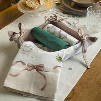 THUN® Cestino Con 3 Strofinacci Natale - Fantasia Fiocco Bows Multicolor