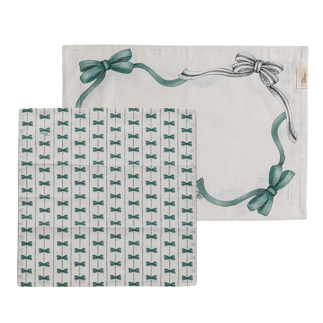 THUN® Tovaglietta Con Tovagliolo Natale - Fantasia Fiocco Bows Teal