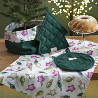 THUN® Set Portapane+Presina+Strofinaccio+Presina Albero Natale Verde - Fantasia Starlights Teal
