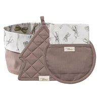 THUN® Set Portapane+Presina+Strofinaccio+Presina Albero Natale Beige - Fantasia Fiocco Bows Multicolor