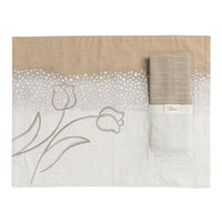 THUN® Tovaglietta Con Tovagliolo New Elegance - Fantasia Tulipani Tulips Beige