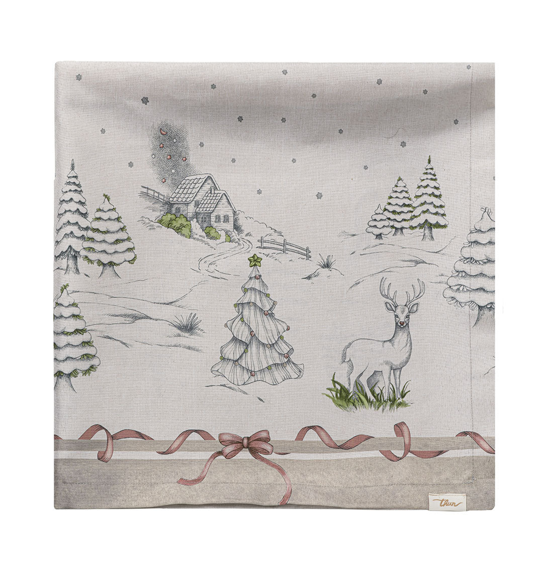 THUN® Tovaglia Idrorepellente 150x260 Natale - Fantasia Fiocco Paesaggio Landscape Multicolor