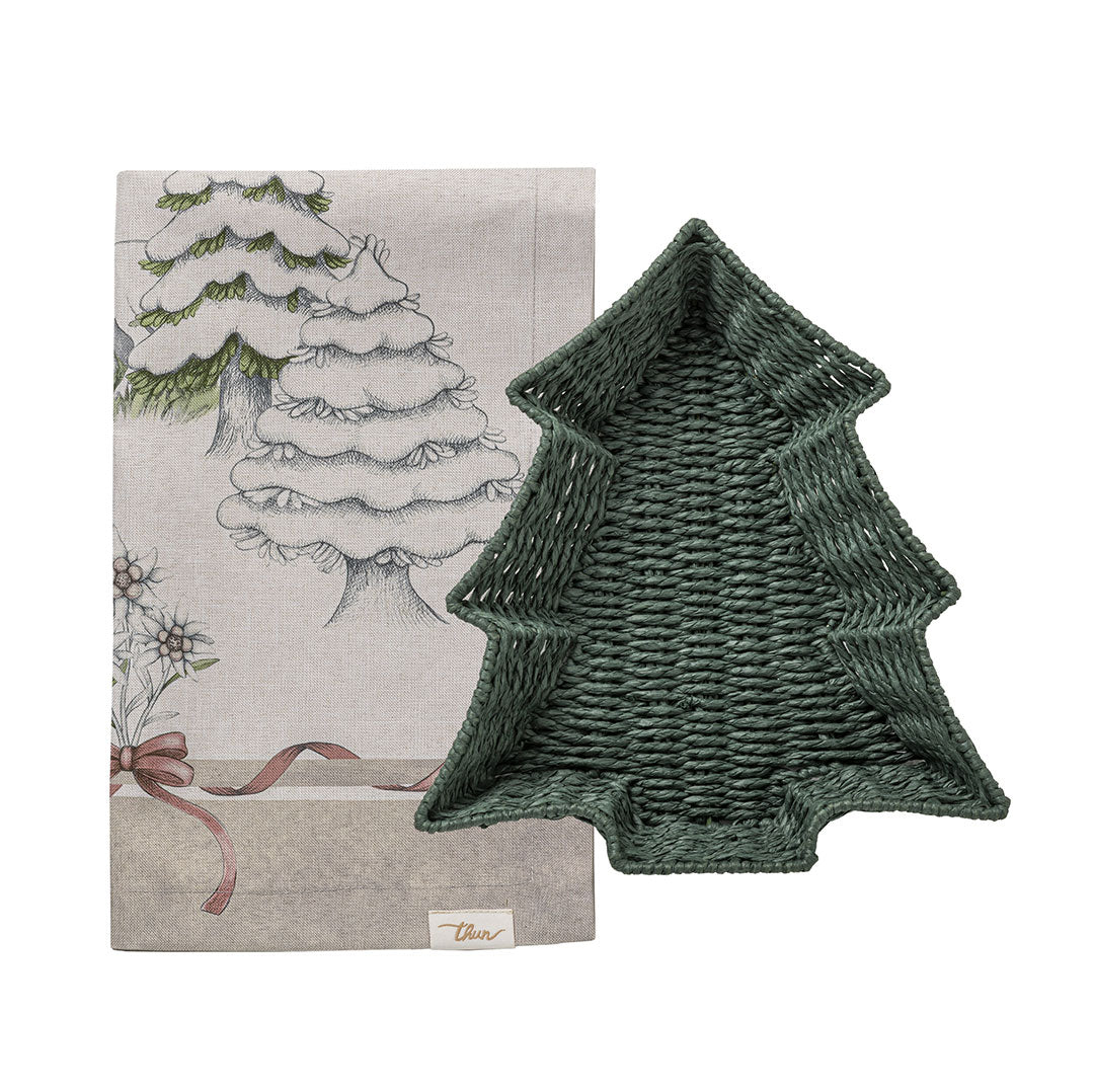 THUN® Runner Idrorepellente + Cestino Albero Natale - Fantasia Paesaggio Landscape Multicolor