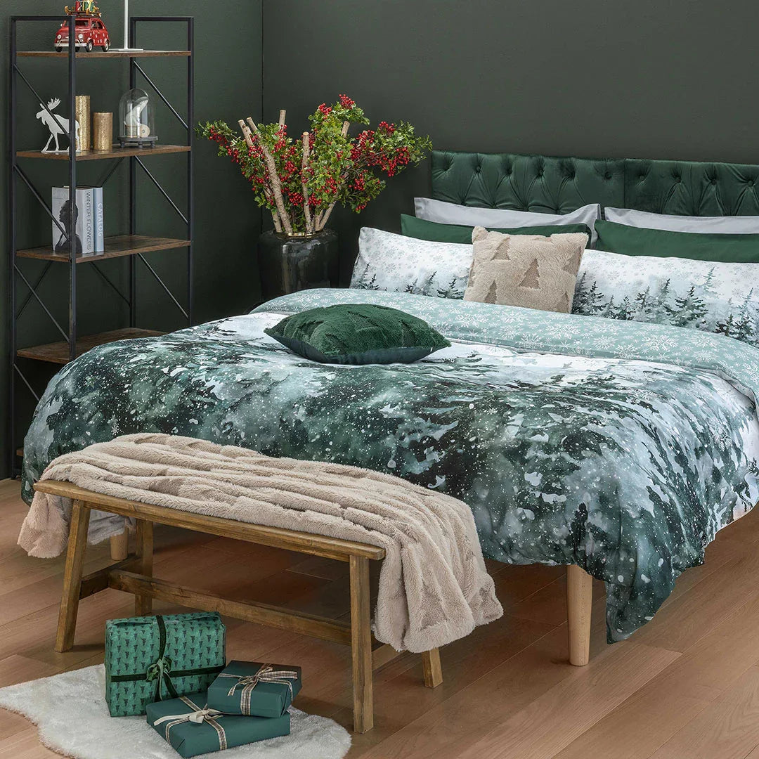 Completo Letto Singolo con Stampa Digitale - Fantasia Alpine Aura Pines Teal - Amo La Casa Shop
