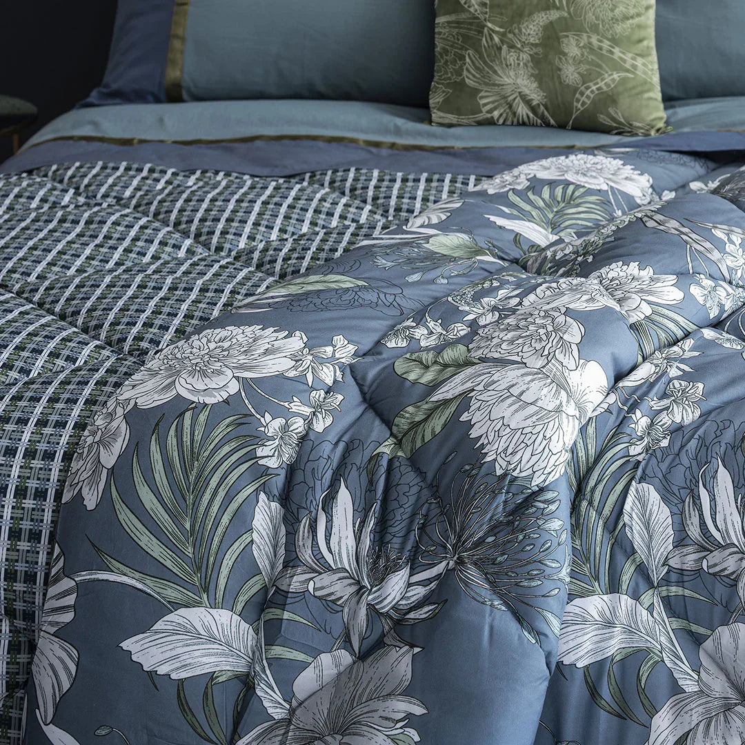 Trapunta Singola con Stampa - Fantasia Absinthe Ellis Dusty Teal - Amo La Casa Shop