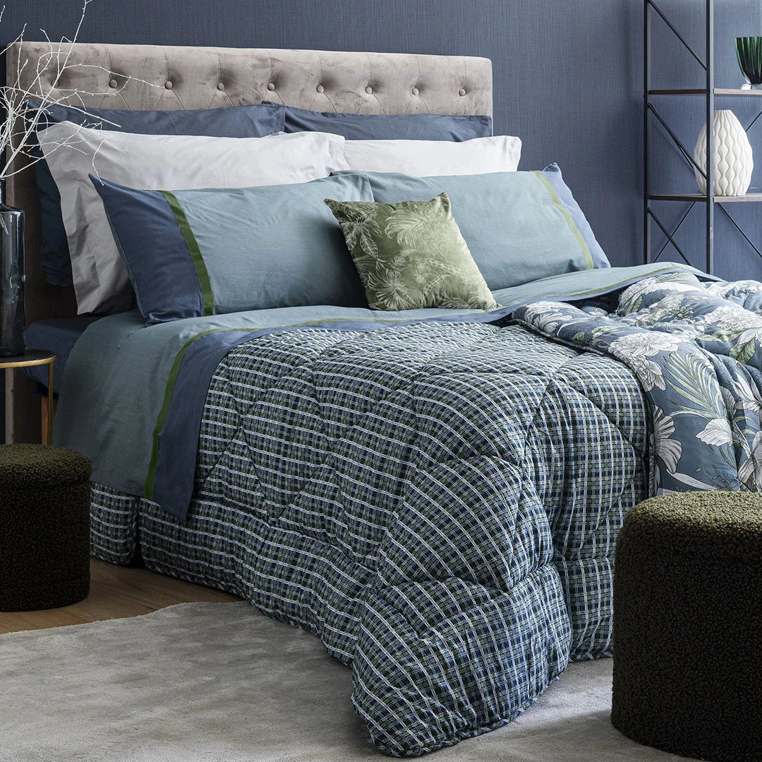 Trapunta Matrimoniale con Stampa - Fantasia Absinthe Leandro Dusty Teal - Amo La Casa Shop