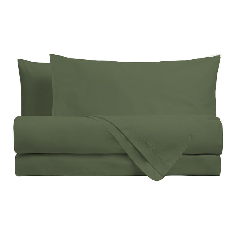 Di Maestro Parure Copripiumino Percalle 200  Matrimoniale Tinta Unita Olive