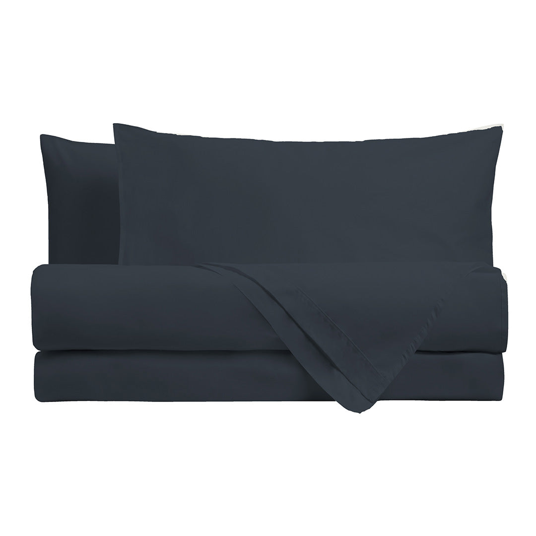 Di Maestro Completo Letto Percalle 200  Matrimoniale Tinta Unita Blue