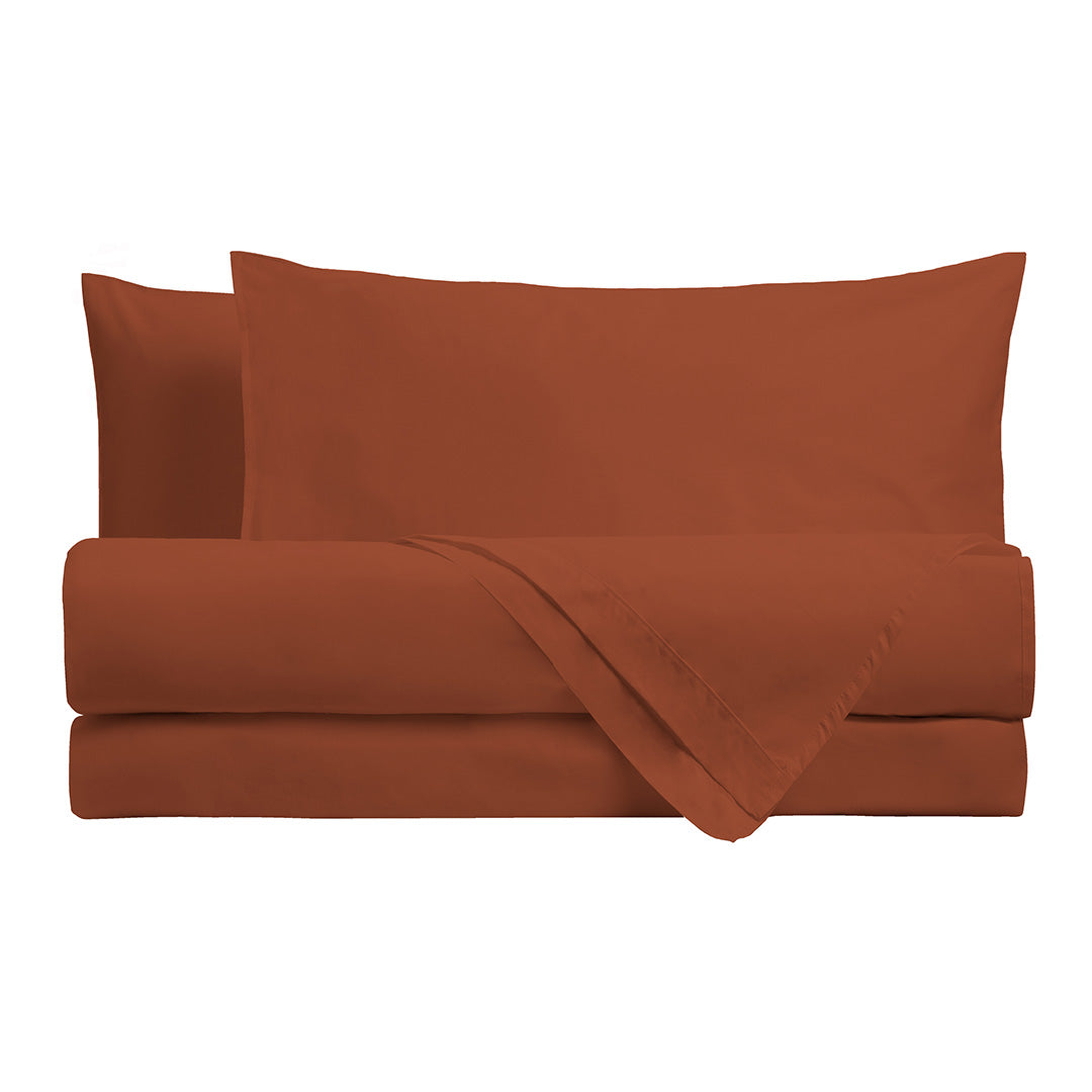 Di Maestro Completo Letto Percalle 200  Matrimoniale Tinta Unita Red Ochre