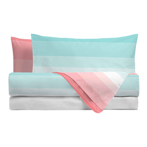 Completo Letto Matrimoniale in Cotone con Stampa - Fantasia Shades Pink Aqua