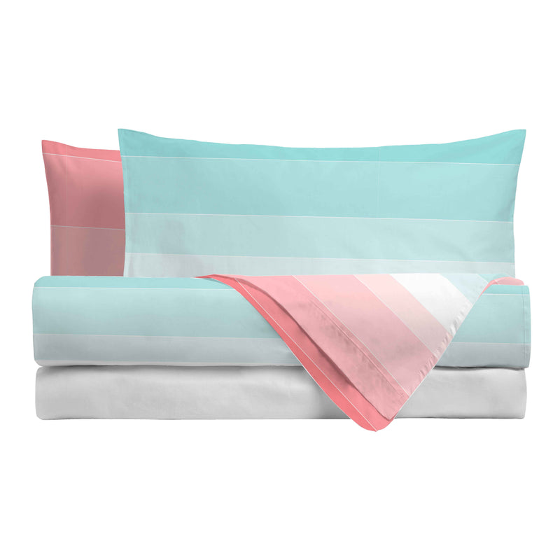 Completo Letto Matrimoniale in Cotone con Stampa - Fantasia Shades Pink Aqua