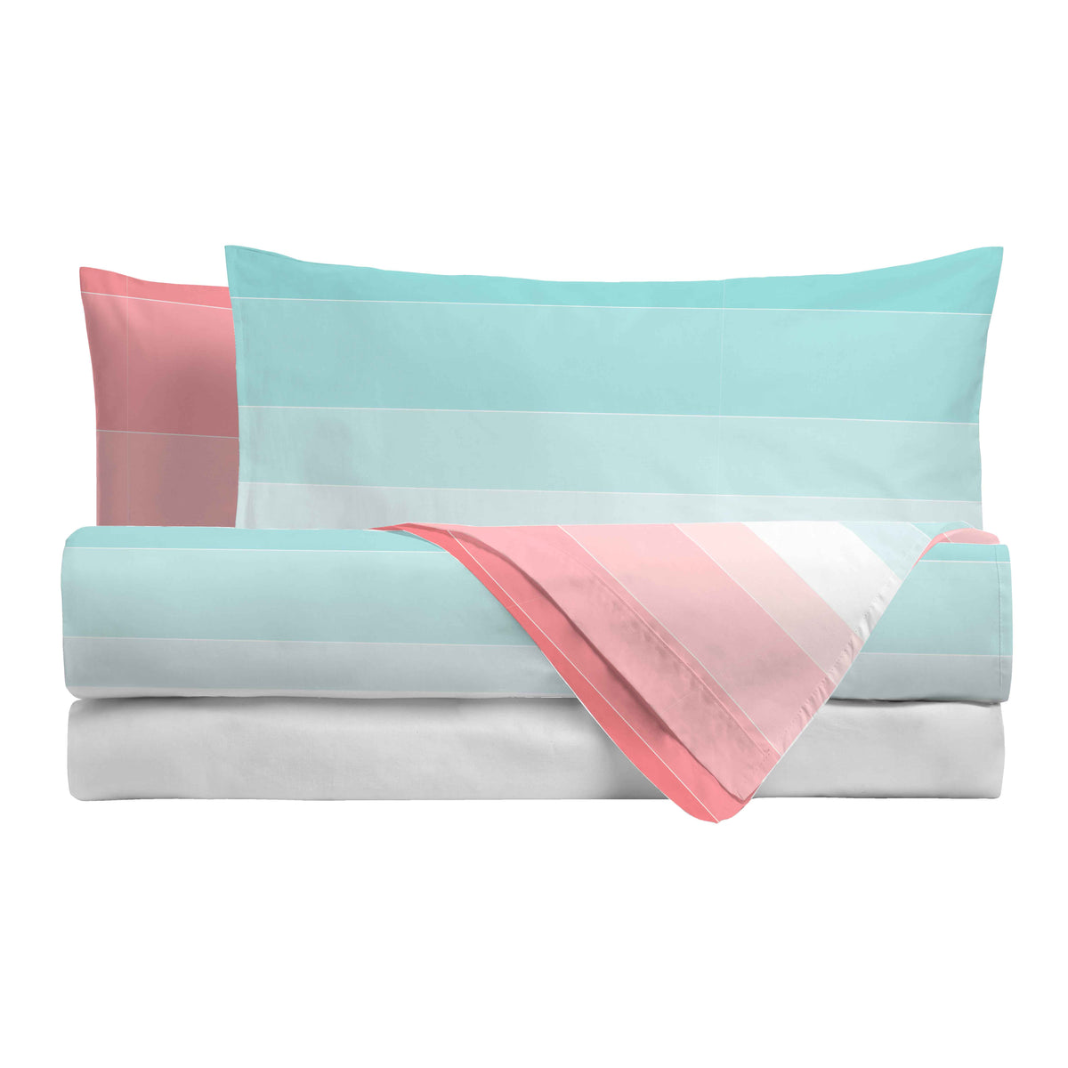 Completo Letto Piazza e Mezza in Cotone con Stampa - Fantasia Shades Pink Aqua