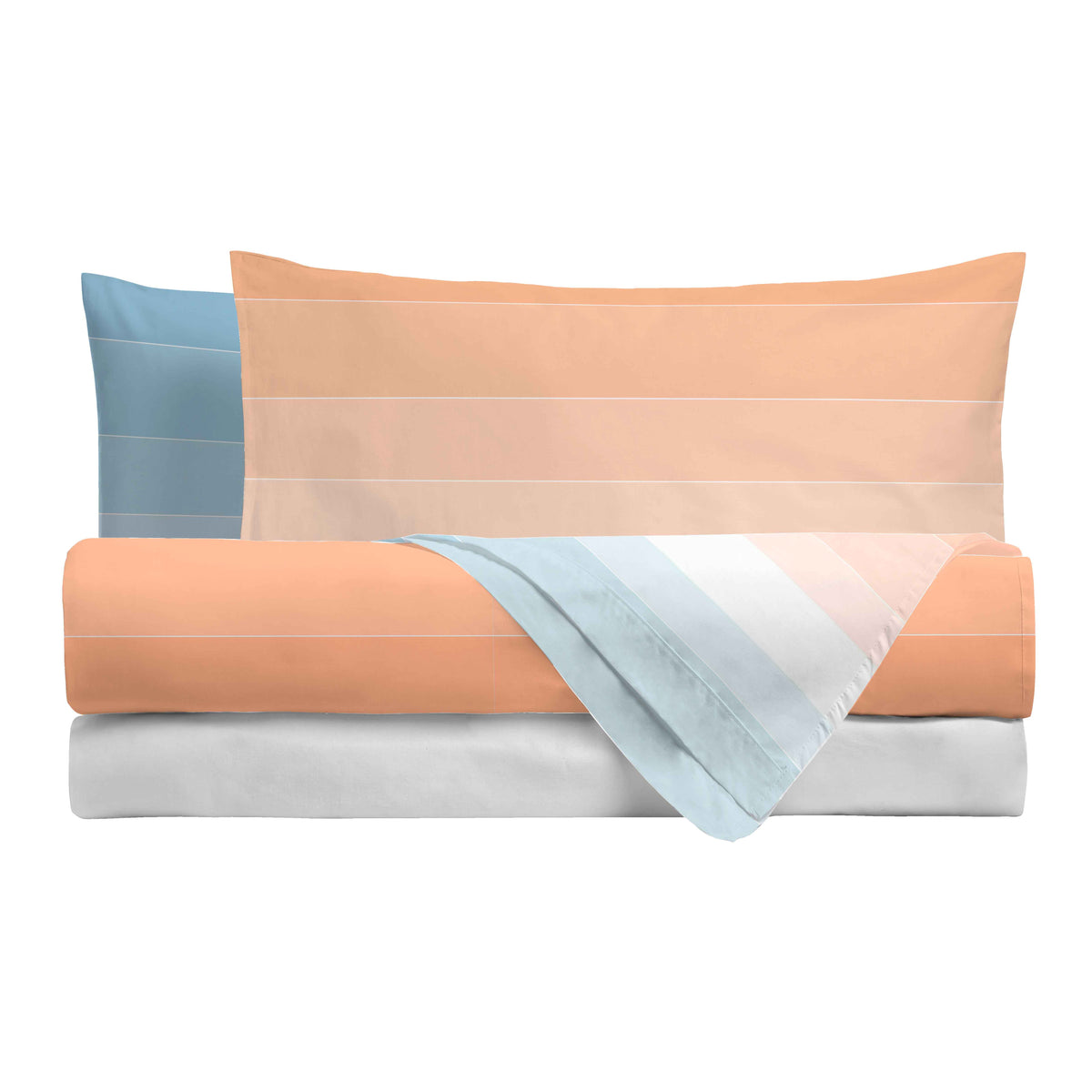 Completo Letto Matrimoniale in Cotone con Stampa - Fantasia Shades Light Blue Peach