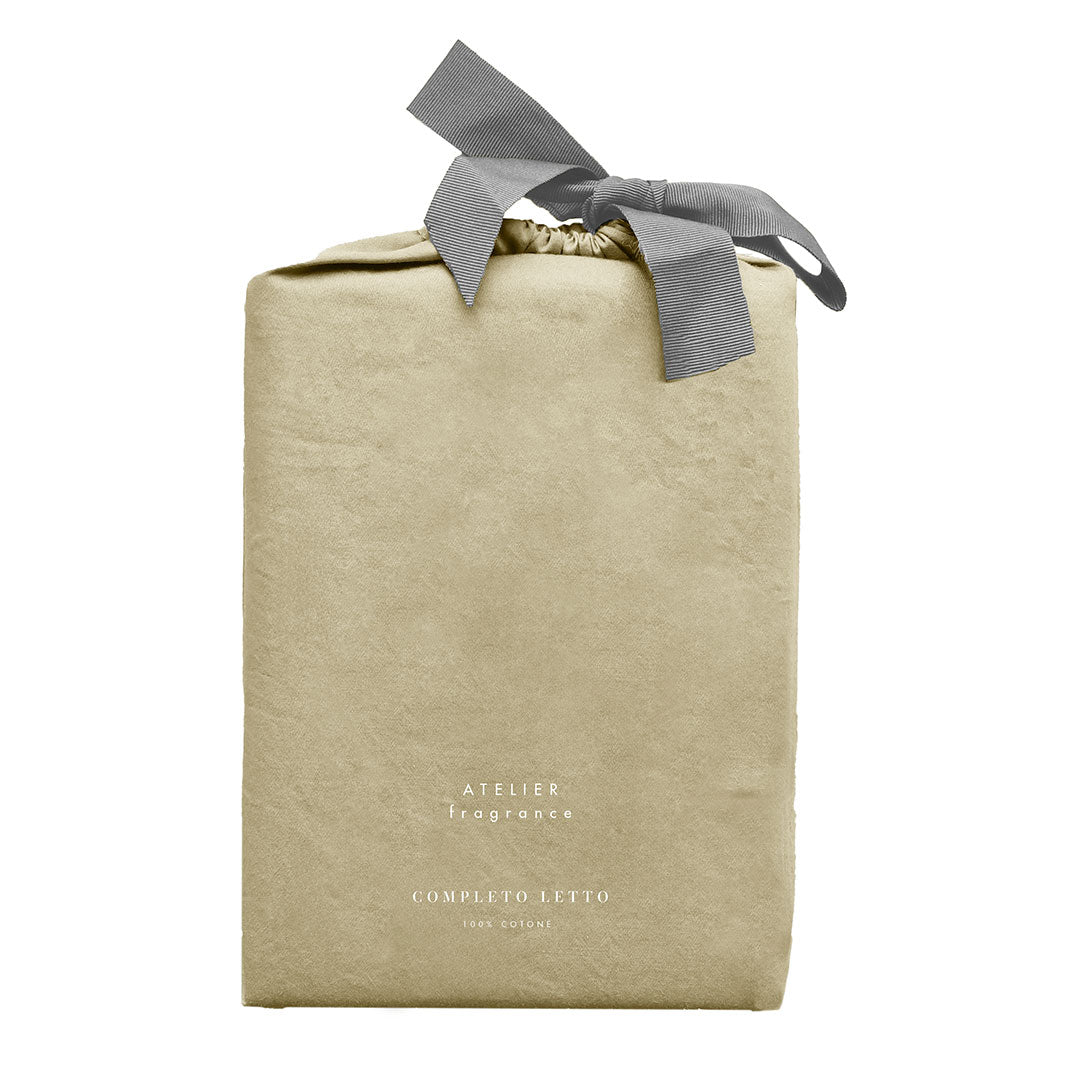 Completo Letto Matrimoniale in Cotone Atelier Fragrance Tinta Unita Sand